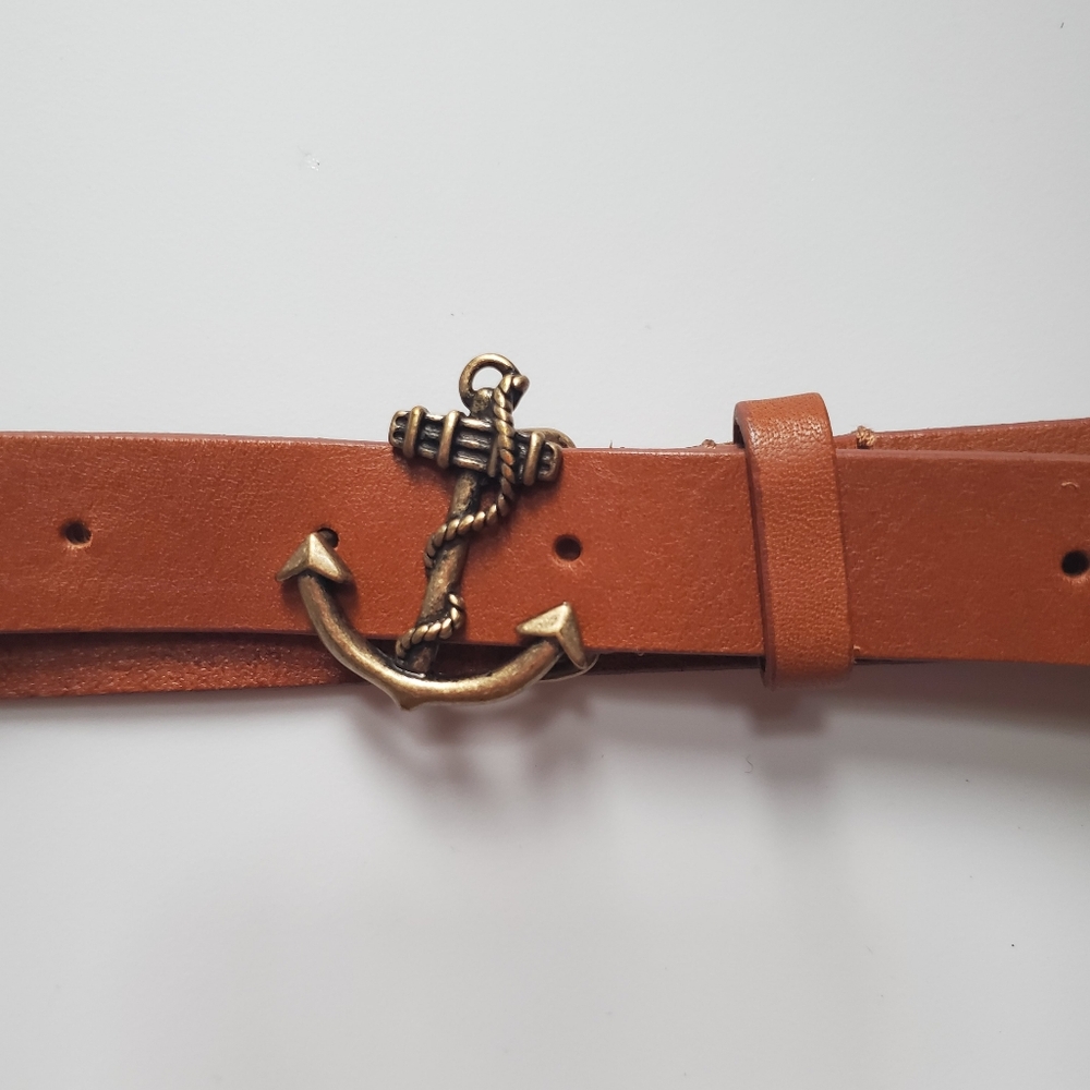 J. Crew Tan Belt with Gold Anchor Buckle
